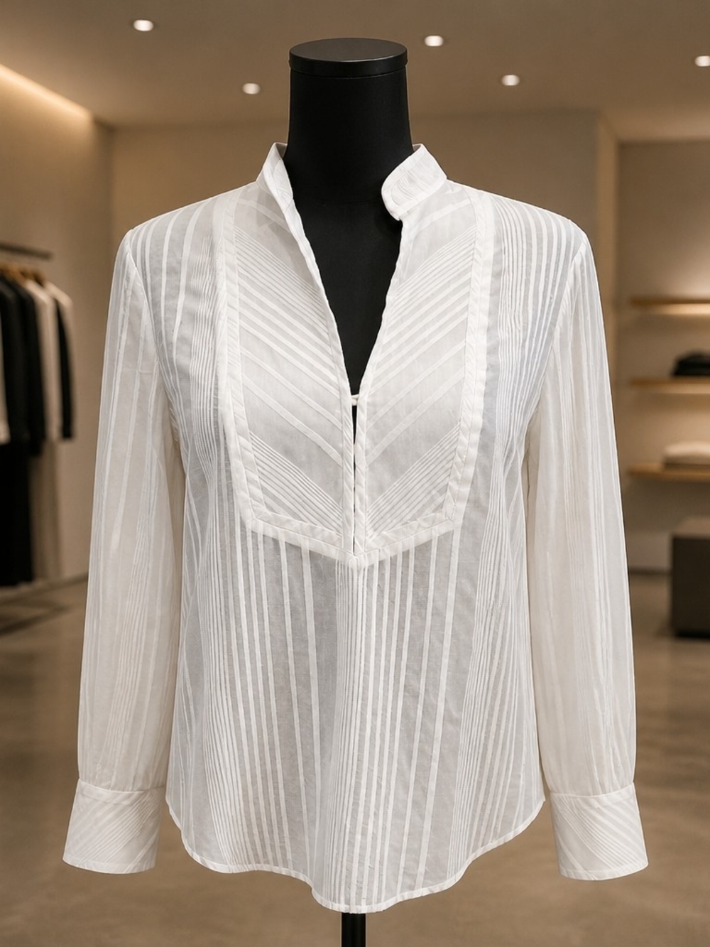 BCBGMaxAzria Top Womens M Medium  White Split Neck Hi Low Hem Blouse